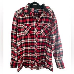 Wrangler Mens Red and Black Plaid Shirt with Pearl Snap XXL Tall 100%cotton